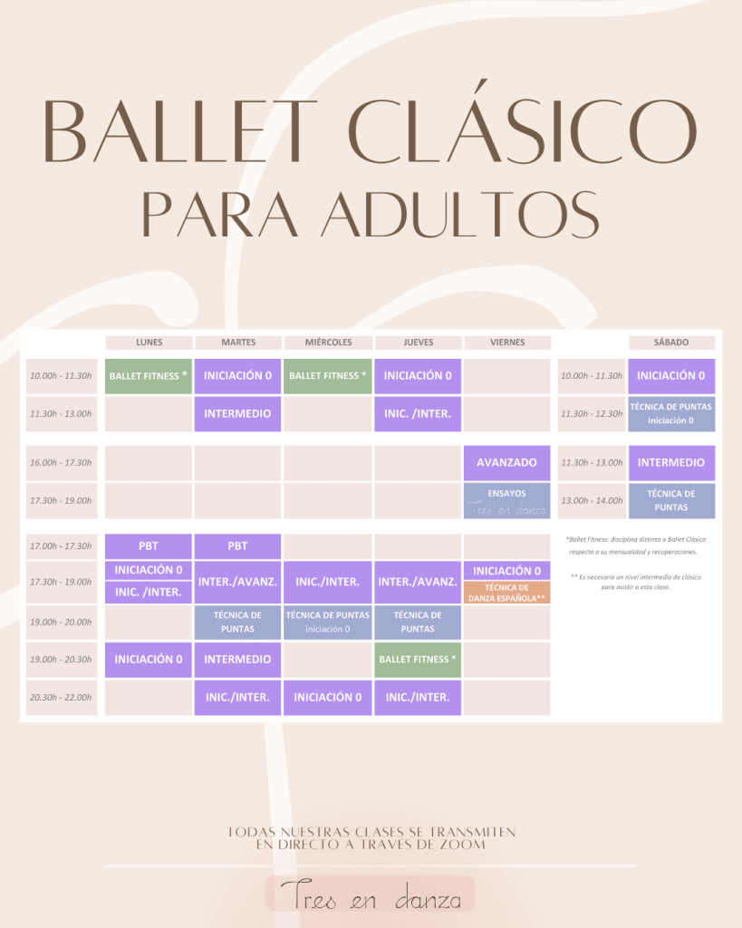 Tres en Danza Horarios Ballet Clásico para Adultos