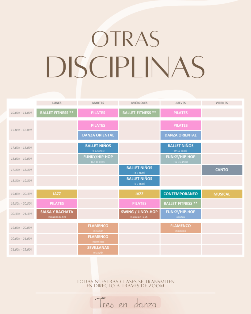 Tres en Danza Horarios Otras disciplinas